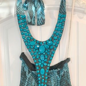 Turquoise maxi dress with chest detail